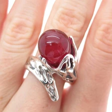 HAGIT GORALI Sterling Vintage Israel Cherry Glass Flower Modernist Ring Size 7
