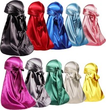 ForceWave 10 Pieces Silky Durags Long Tail for Women Men Satin Durag 360 Wave  
