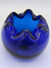 Vintage Blenko Cobalt Blue Rose Bowl 5"