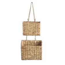 Woven Water Hyacinth Hanging Basket 2-Tiered Storage Baskets Hanging Organize...