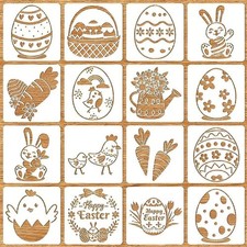 16 Pcs Easter Stencils for Crafts Reusable - Plastic Spring Stencils for Paintin