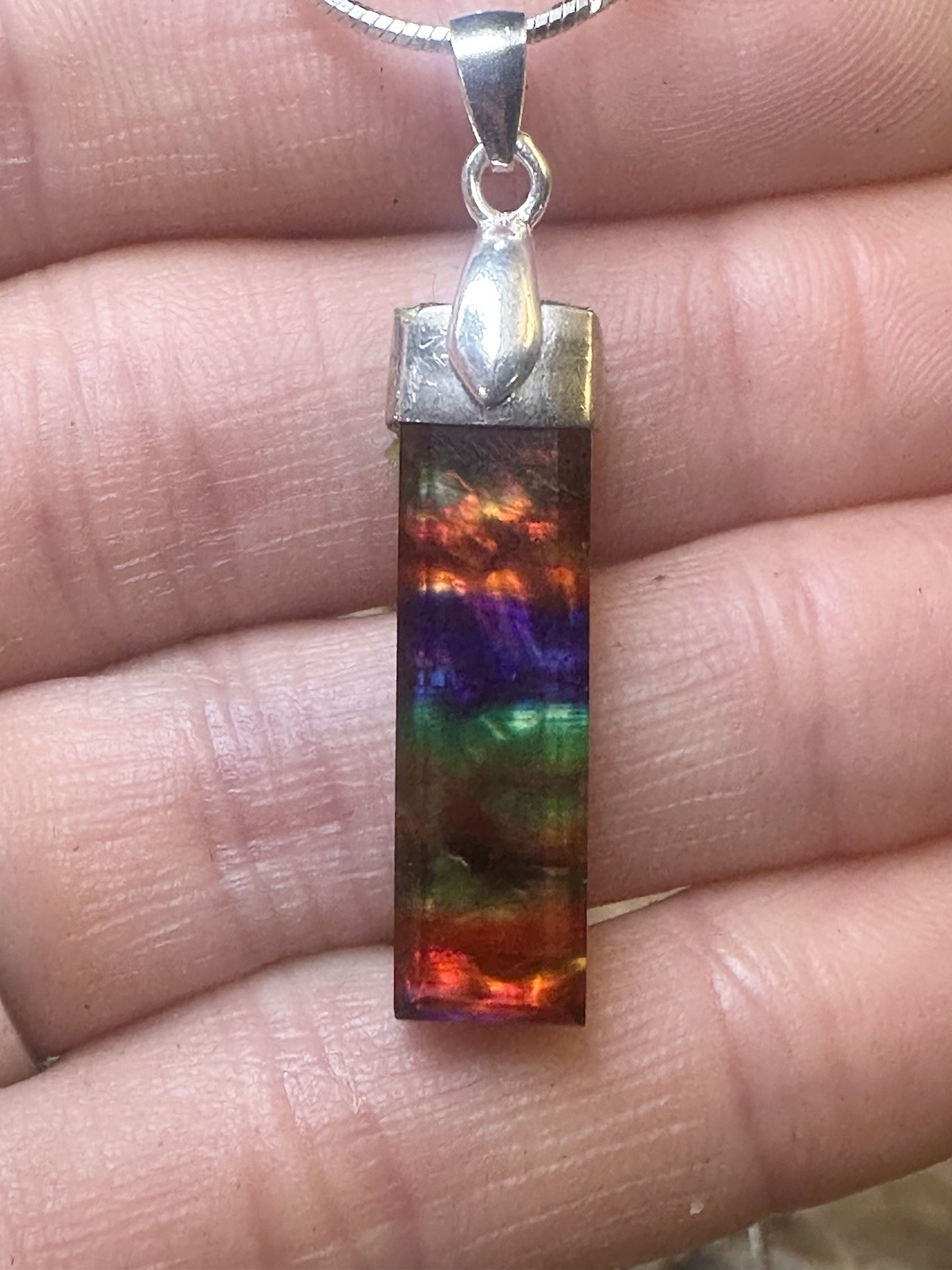 Gorgeous Rainbow Rectangular Ammolite Doublet 925… - image 1