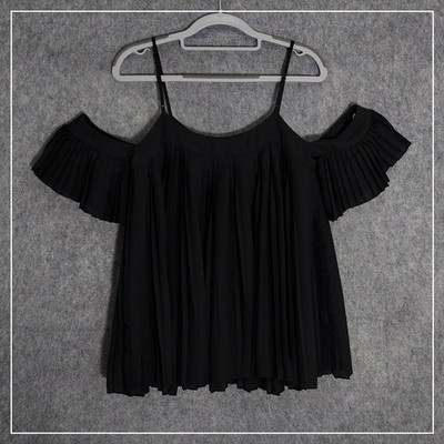 1 State Black Blouse S Cold Shoulder Flowy Casual Date Night Party Going Out Top