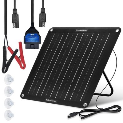 Upgraded OBDII 10W Solar Battery Trickle Charger Maintainer-12V Waterproof So...