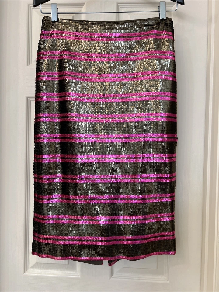 J. Saia listrada CREW lantejoulas marrom e rosa nova com etiquetas tamanho 6 - Imagem 2 de 4