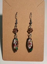 Cloisonne Purple Plum Flower Floral Earrings Silver Dangle Fashion Jewelry J8