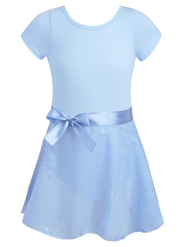 Kids Girls Ballet Leotard Short Sleeve Dance Tulle Dress with Sparkly Skirt Set - Picture 17 of 44
