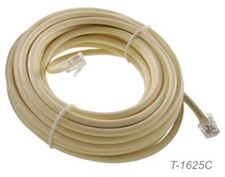 25ft 6C Round RJ12 6P6C 24AWG Solid Copper Telephone Cable, 1:1, T-1625C