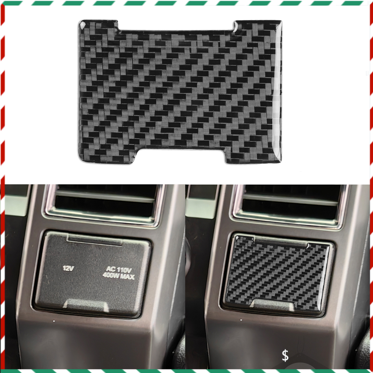 Carbon Fiber Console Cigarette Lighter Cover Trim For Ford F150 F-150  2015-2020