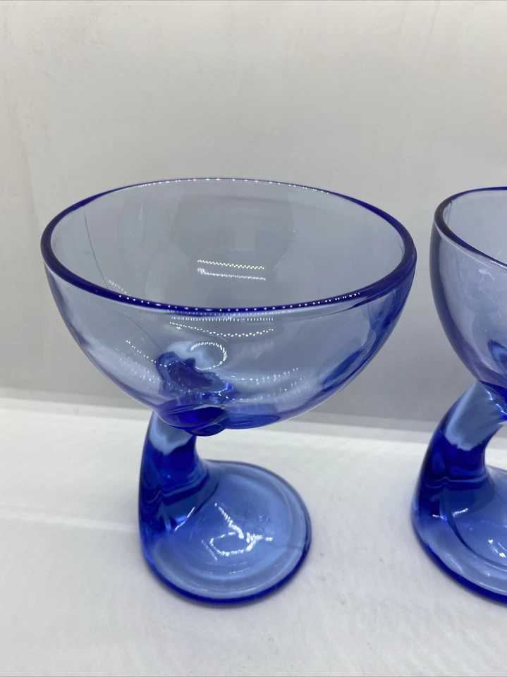 Juego de 2 copas de postre de vino tallo curvo Jerbioli Rocco azul Italia de colección Foto 2 de 4