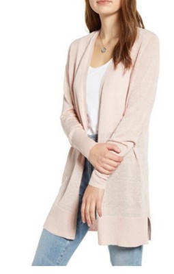 Nordstrom Lng/Slv Open Front Long Cardigan Sweater Lt. Pink XL NWT $69.00 | eBay