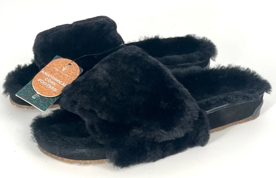 NUEVO EMU AUSTRALIA NEGRO MÚSICA AJUSTABLE PIEL DE OVEJA ZAPATILLAS ZAPATOS TALLA 11 Foto 3 de 4