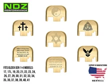 NDZ Glock 17 19 Gen 1-4 Slide Cover Back Plate Brass - Engraved Spiritual Images