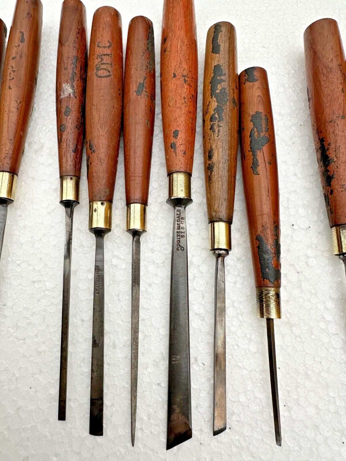 Vintage set of 14 carving gouges chisels old tools by J B Addis & Sons