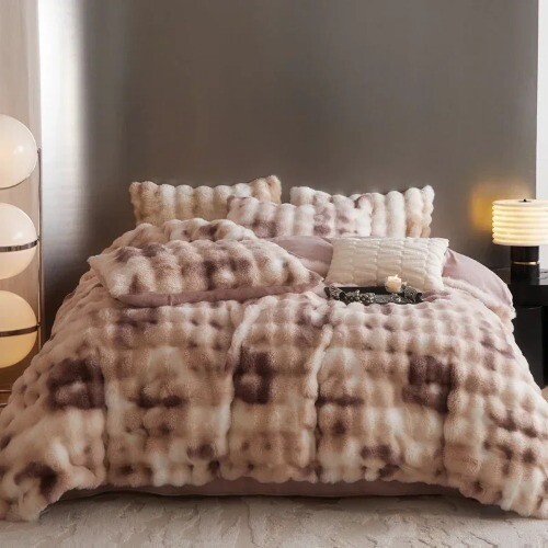 Warm Faux Fur Bedding Set Double Queen King Size Bed Winter Blanket