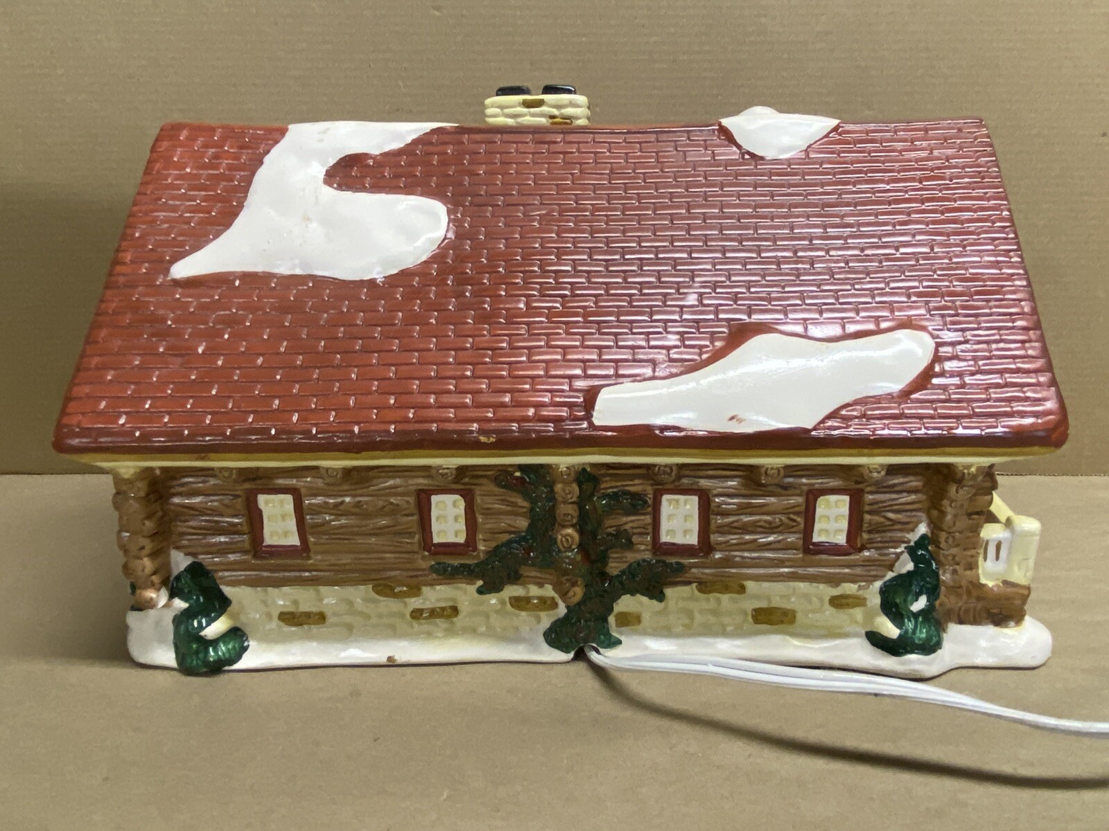 1995 Santa's Best Xmas In The Rockies Lighted House Mountain Log Cabin, Works