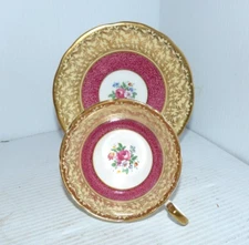 Vintage Aynsley Bone China Red & Gold Wildflower Cup Saucer Set