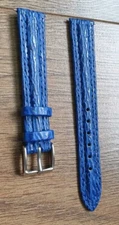 16mm VINTAGE SHARK GRAIN LEATHER APOLLO PADDED BLUE WATCH STRAP, SILVER BUCKLE..