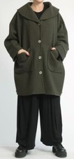 Plus Size Green Boiled Wool Oversized Batwing Long Jacket With Collar Size 24-30