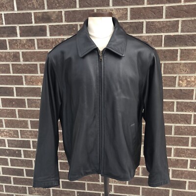 Eddie Bauer Black Soft Heavy Leather Full Zip Bomber Jacket Men's