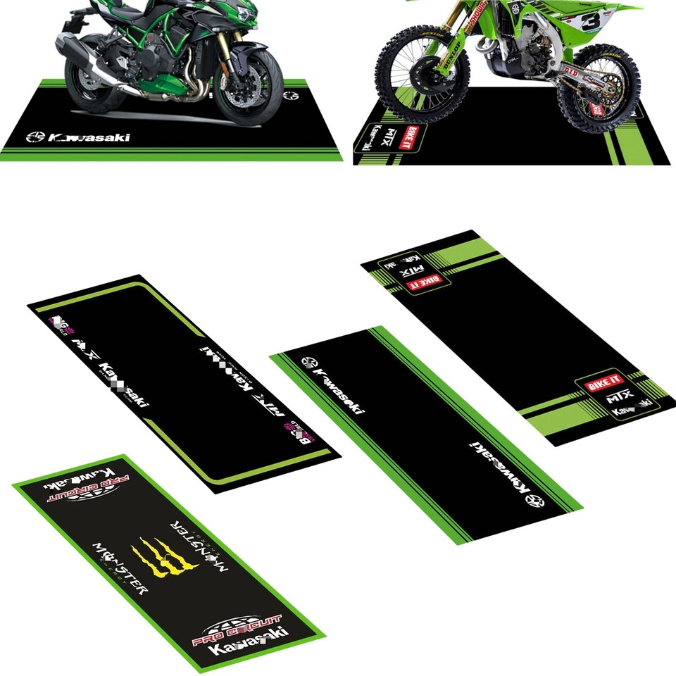 For Kawasaki Motorcycle Bike Racing Mat 31'' x 87'' Workshop Garage ...