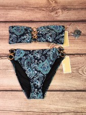 Michael Kors Bikini Swimsuit Women's LARGE Aqua Cruise 2019 2pc Gold
