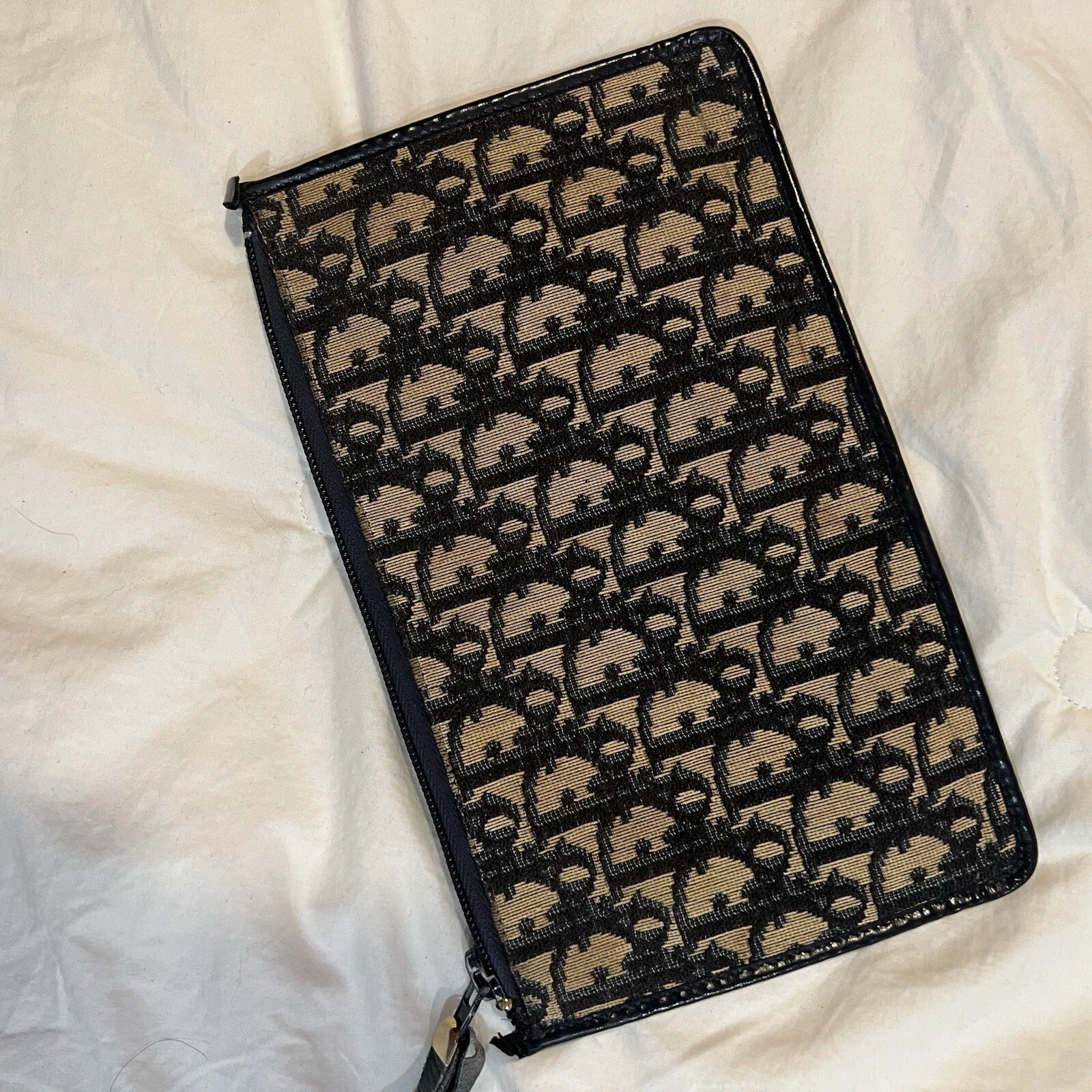 Mini pochette zippée oblique monogramme bleu Dior vintage Christian Dior