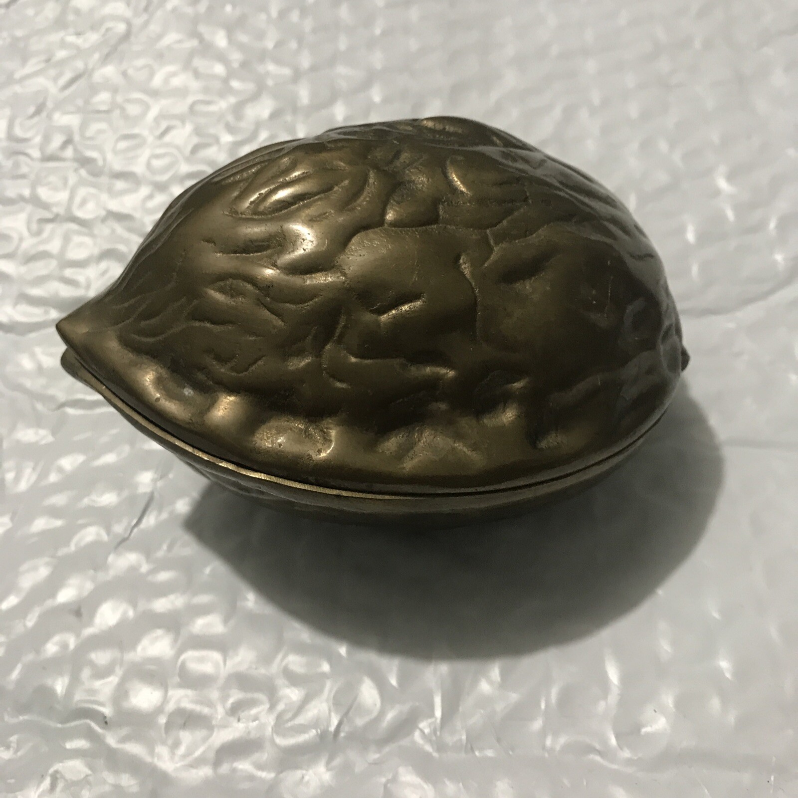 Vintage Brass Nut Shell Cracker Walnut Shape Large Heavy Hinged Mid Century