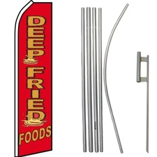 Deep Fried Foods Red / Orange Swooper Flag & 16ft Flagpole Kit/Ground Spike