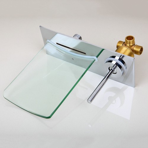 Bathroom Brass Wall Mount Basin Sink Waterfall Faucet Bath BathroomTub Mixer Tap - Picture 5 of 9
