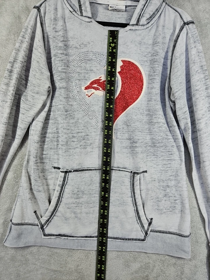 Zen By J. America Women Hoodie Gray Sweatshirt Rhinestones Red Sparkle Fox Sz M - Image 4 of 4