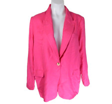 Zara Women's Large Jacket Hot Pink Fuchsia Blazer Viscose Single Button EUC