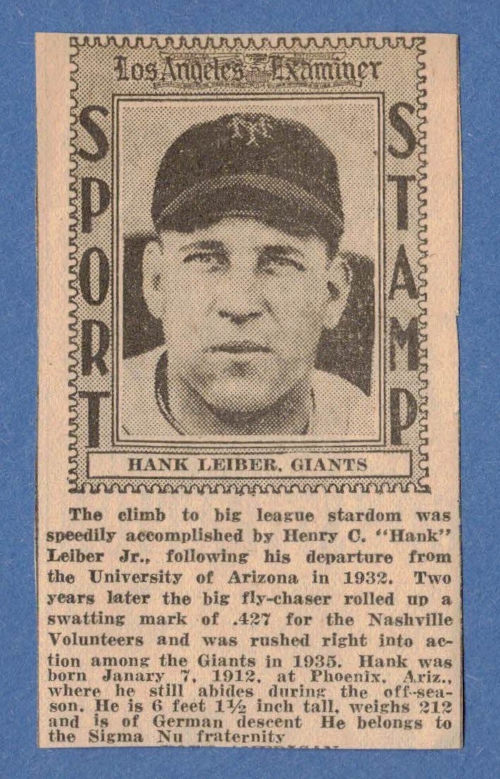 1936 Sport Stamp Hank Leiber New York Giants Los Angeles Examiner eBay