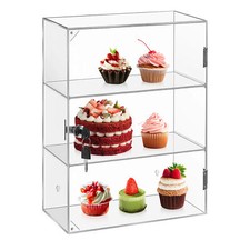 3 Shelf Acrylic Display Case with Lock and Keys, Clear Collectibles Showcase