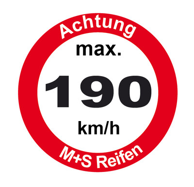 5x Aufkleber Max. Geschwindigkeit Reifen Winterreifen M+S 190 210 oder 240km/h