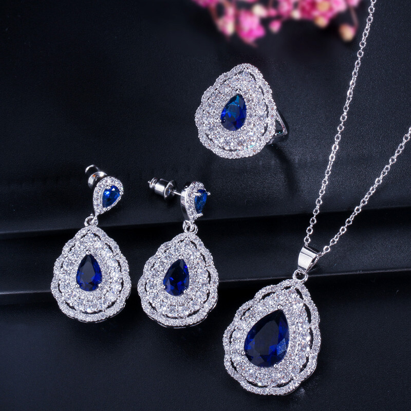 アクセサリー Necklace CWWZircons Water Drop Red CZ Earring Pendant Necklace Ring