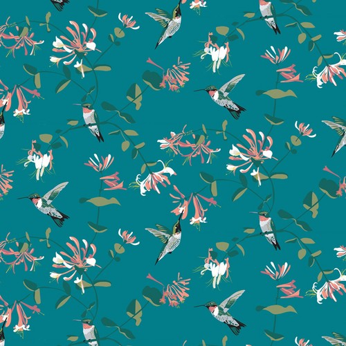 Dolls House Wallpaper 1/12th 1/24th scale Teal Birds Quality Paper 304