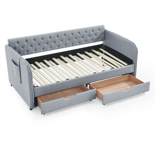 Twin Size Daybed with Extendable Trundle & 2 Storage Drawers ,Flat Arms ,Pocket - Picture 15 of 25