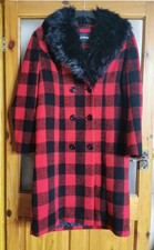Kaleidoscope Size 12 Red And Black Checked Wool Coat With Faux Fur Trim