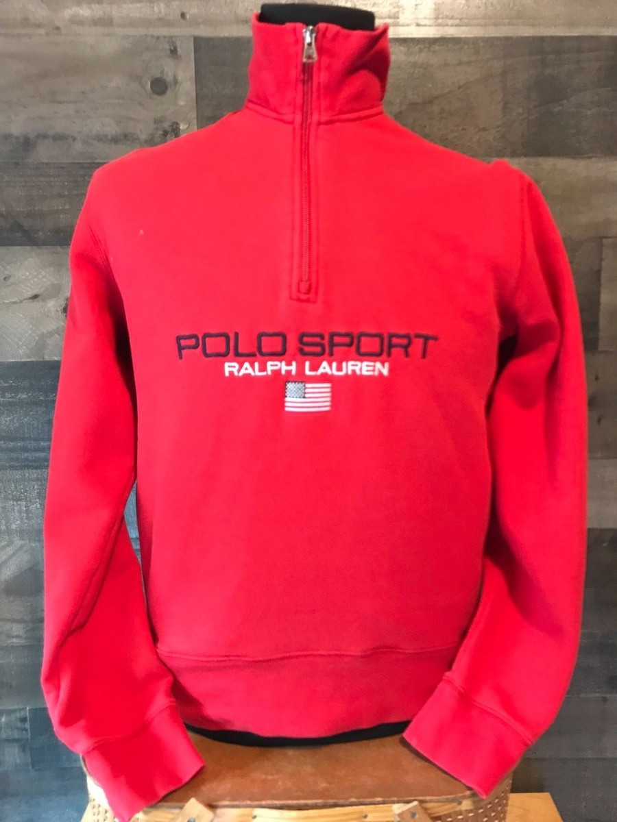 Polo Ralph Lauren Vtg 1/4 Zip Pull Over Sweatshirt Spell Out Flag