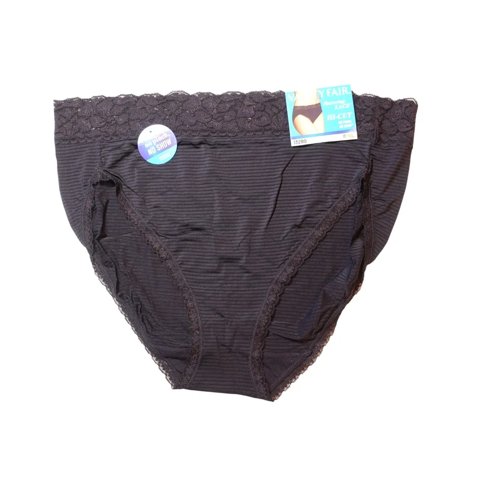Nuevo con etiquetas Lencería Vanity Fair Favorecedora Encaje Corte Alto Panty XL Negro Rayas 13280 Foto 2 de 4