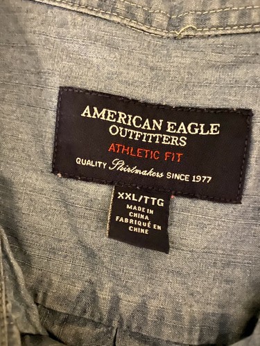 Camisa American Eagle para Hombre XXL Azul Claro Denim Chambray Mangas Largas con Botones - Imagen 3 de 3