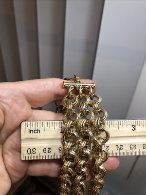 21. Vintage GIVENCHY Gold Tone Triple Rolo Link Three Layer