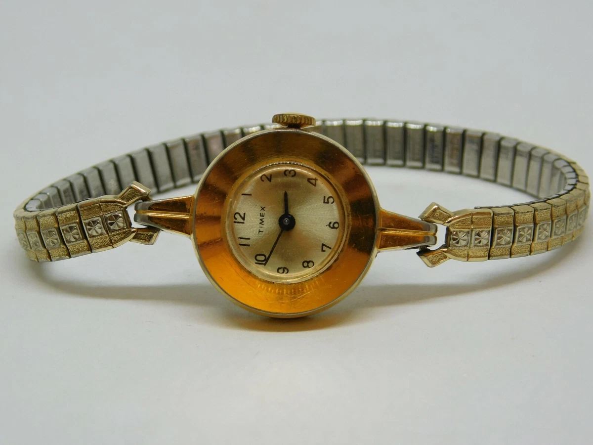 Vintage Timex Gold Tone Wind up Analog Women s Watch Sz. 7