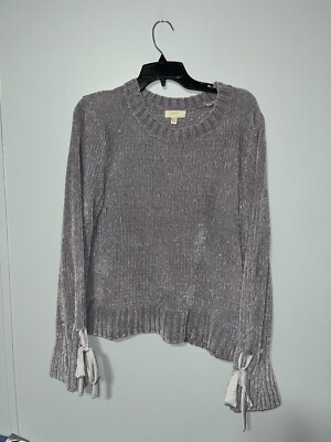 Cupio Grey Knit Sweater Heavyweight with Tie Bow On Sleeve Cuffs Size XL (E25)