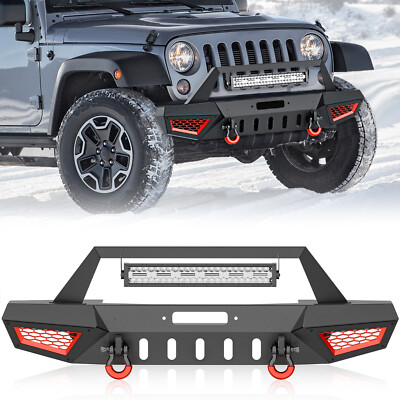 Front Bumper W/ 1 x 312W LED Light & Winch Plate For 07-18 Jeep Wrangler JK JKU