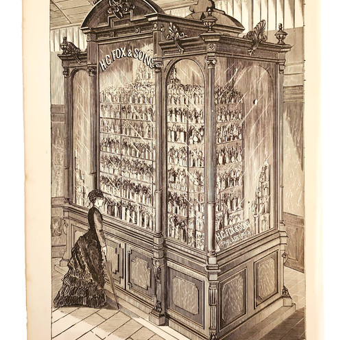 1876 HC Fox & Son Exhibit Perfume Centennial Exposition Wood Engraving Victorian