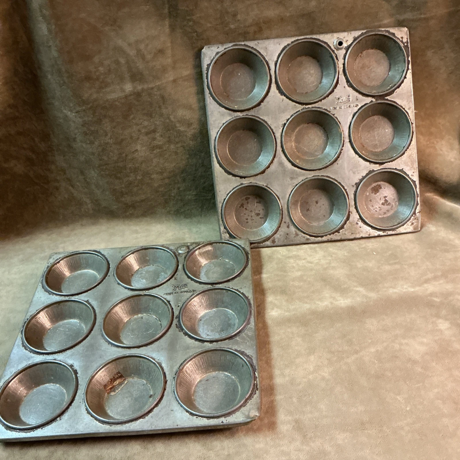 Antique Tala made in England pressed steel muffin tin pan a lot of two