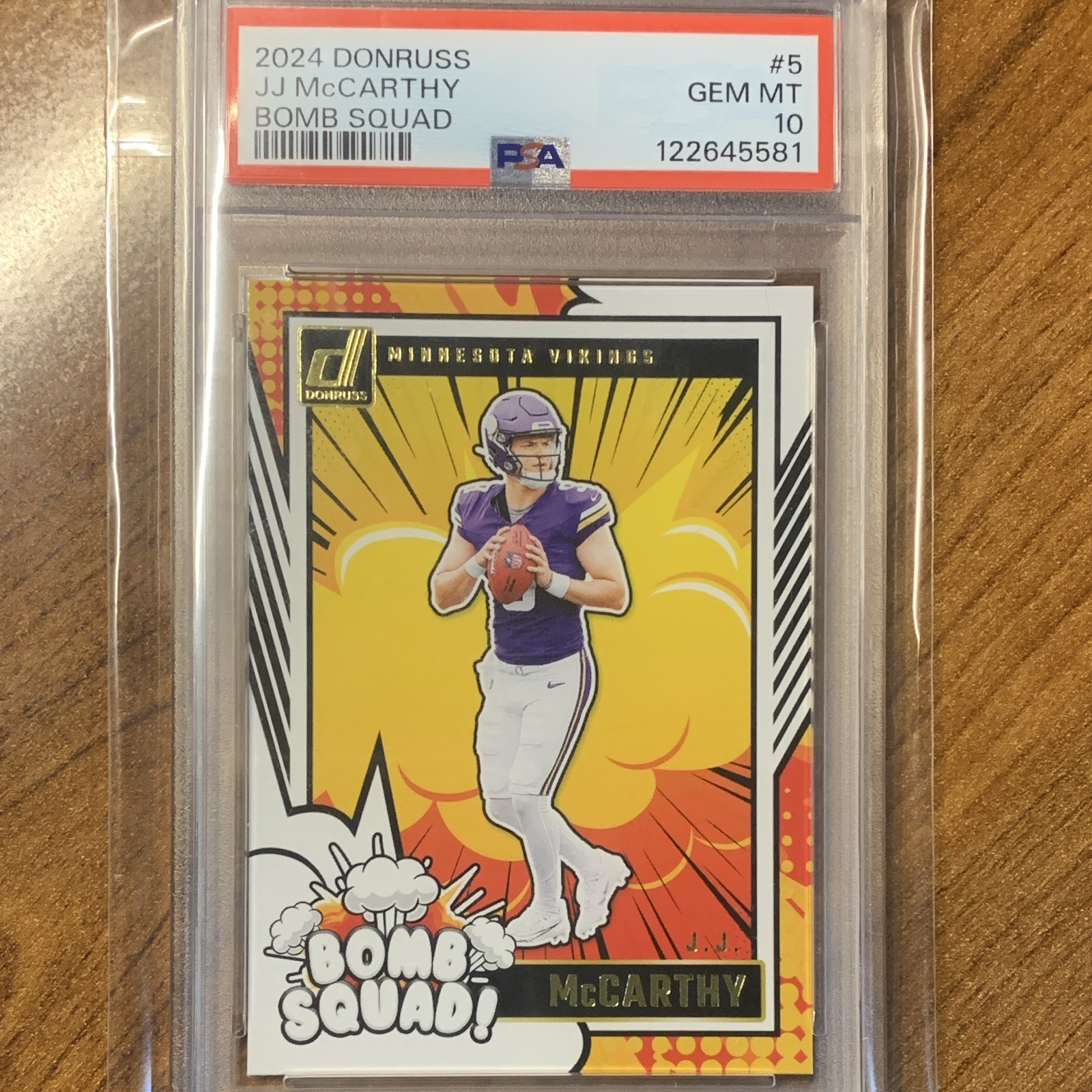 2024 Panini Donruss Bomb Squad J.J. McCarthy RC #5 Vikings PSA 10