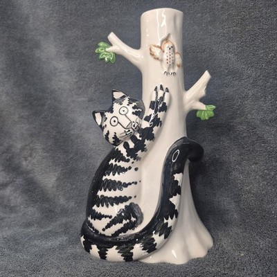 VTG B. Kliban Cat & Owl Ceramic Tree Bud Vase 8'' Sigma TasteSetter Japan Damage